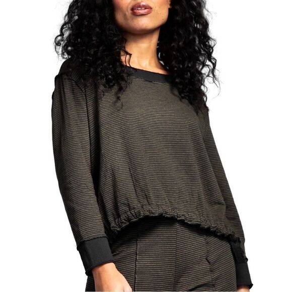 NWT WOMEN'S HABITAT LIV DRAWSTRING BOXY SWEATSHIRT TOP CITRON STRIPE Sz XL/ XXL - Picture 1 of 9